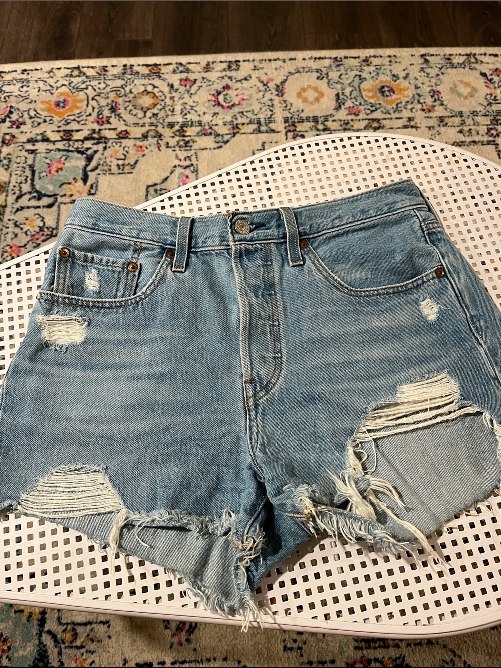 Levi's 501 Light Wash Ripped Denim Cutoff Shorts, size 27